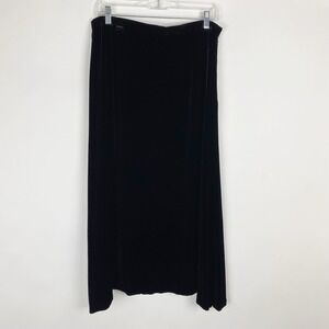 Eddie Bauer‎ Black Velvet Silk Blend Midi Full A-Line Skirt Womens Petite 14P